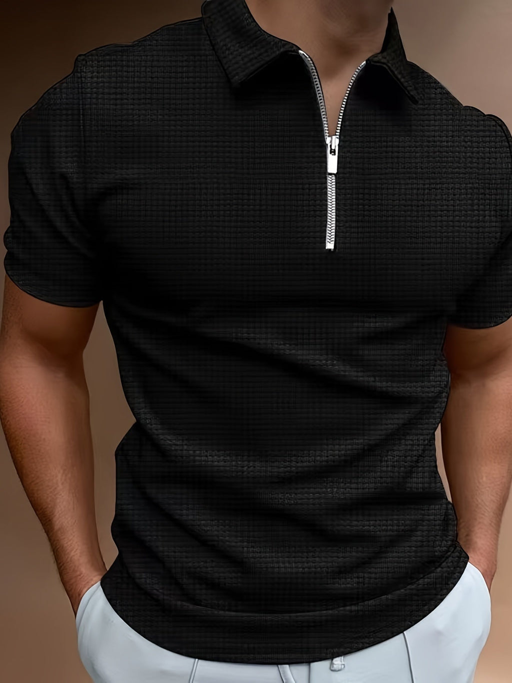 Men's Polo Shirt | Quarter Zip & Waffle Texture