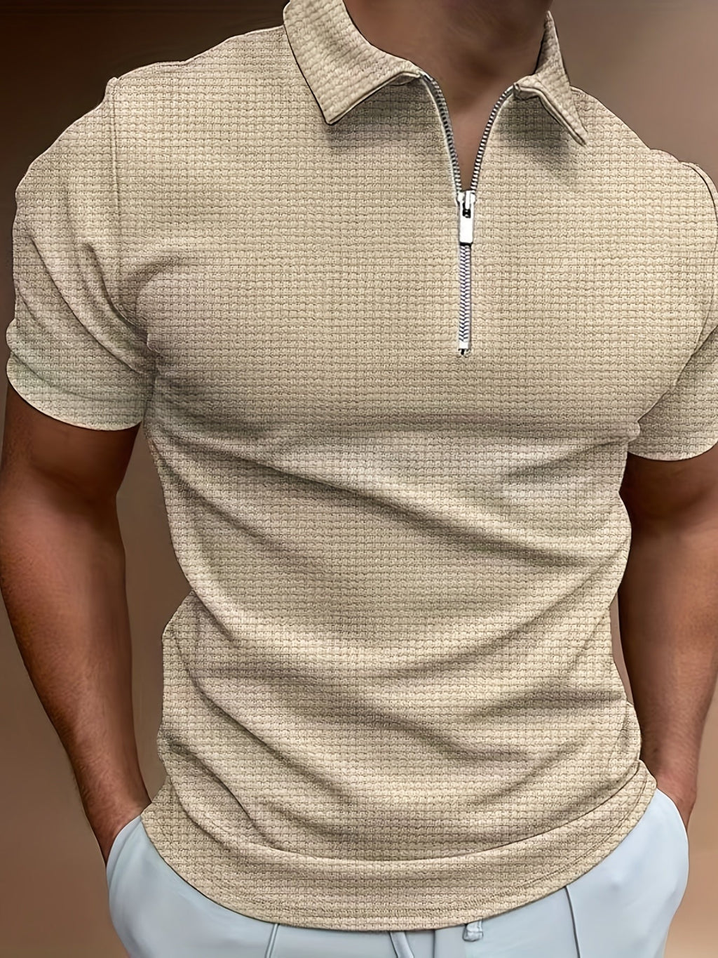 Men's Polo Shirt | Quarter Zip & Waffle Texture