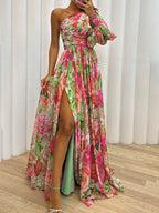 Luna Fashion House | One-Shoulder Floral Maxi Dress with Side Slit 1