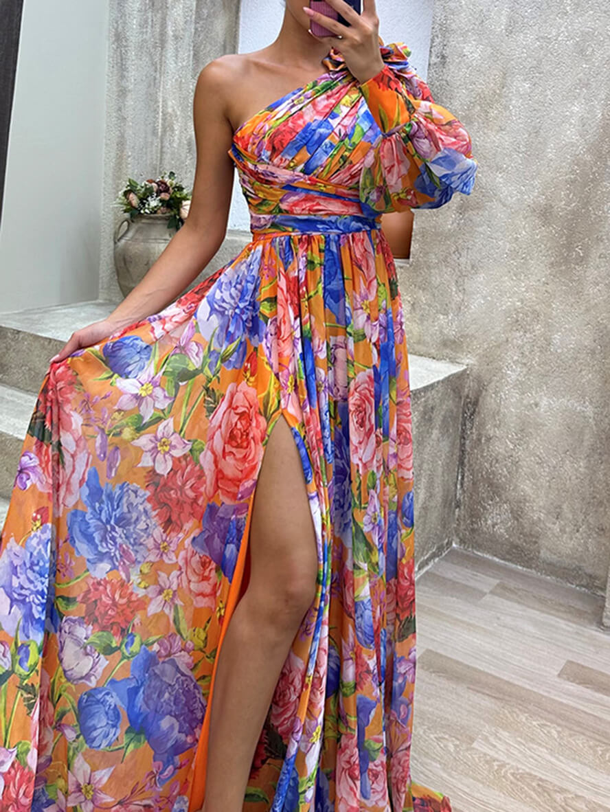 Luna Fashion House | One-Shoulder Floral Maxi Dress with Side Slit 9