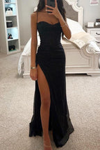 Luna Fashion House | Women’s Corset Maxi Dress with Slit – Spaghetti Strap Evening Dress 0