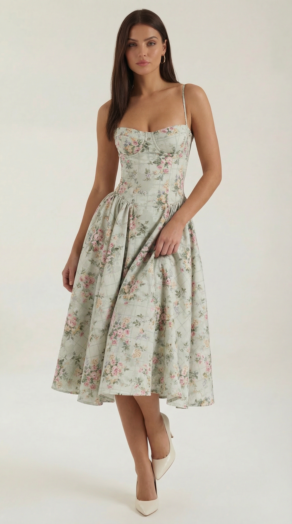 Luna Fashion House | Women’s Floral Corset Midi Dress – Sweetheart Neck Summer Dress 1