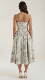 Luna Fashion House | Women’s Floral Corset Midi Dress – Sweetheart Neck Summer Dress 4
