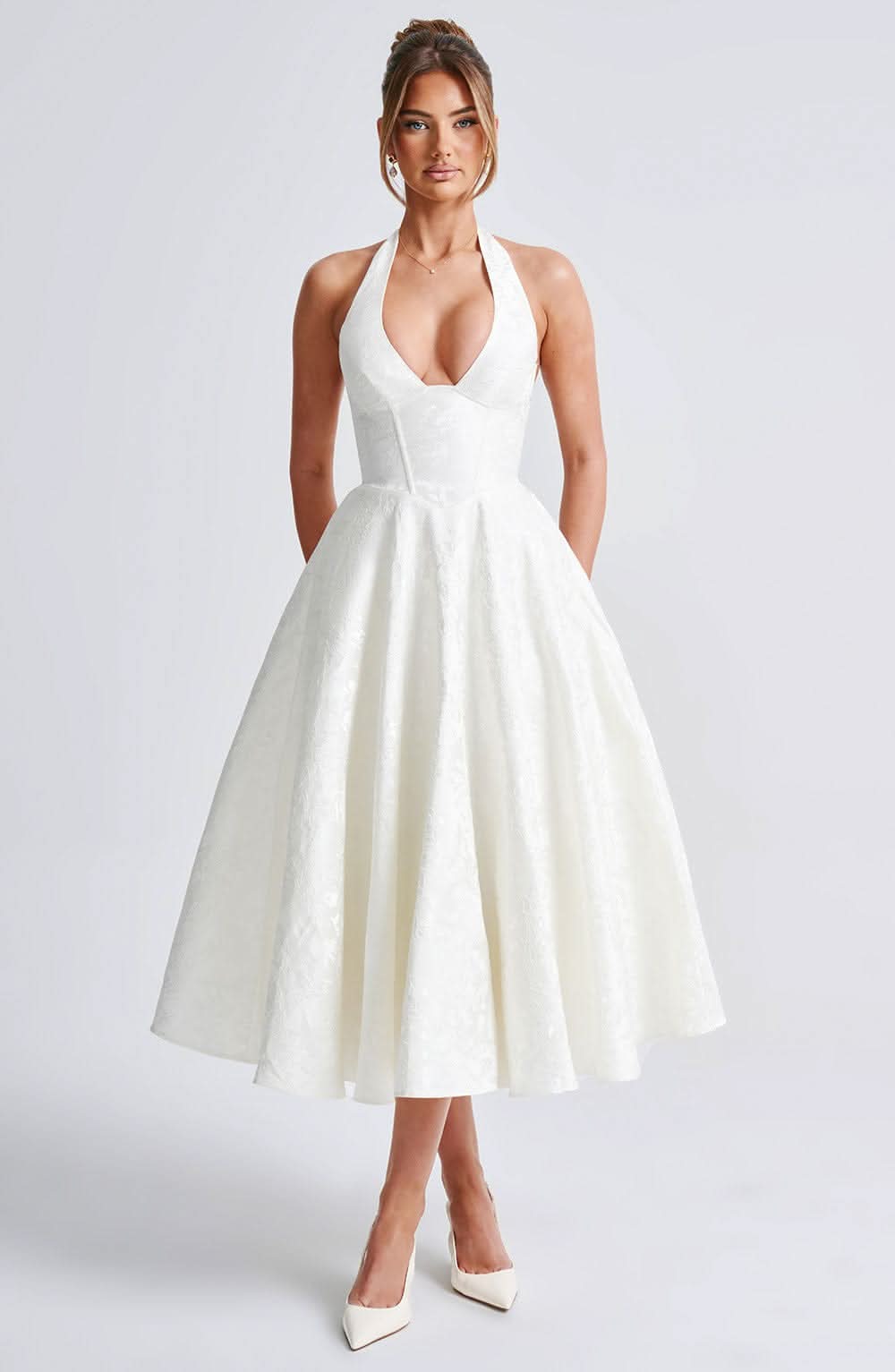 Luna Fashion House | Women’s Floral Halter Midi Dress Wedding Guest Occasion Dress 0