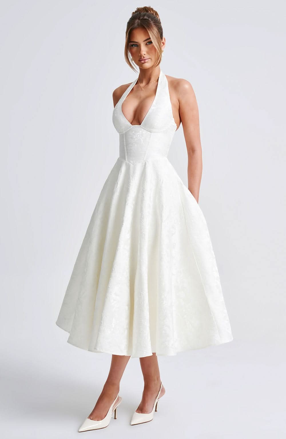 Luna Fashion House | Women’s Floral Halter Midi Dress Wedding Guest Occasion Dress 1
