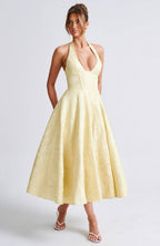 Luna Fashion House | Women’s Floral Halter Midi Dress Wedding Guest Occasion Dress 3
