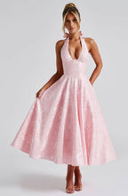 Luna Fashion House | Women’s Floral Halter Midi Dress Wedding Guest Occasion Dress 6