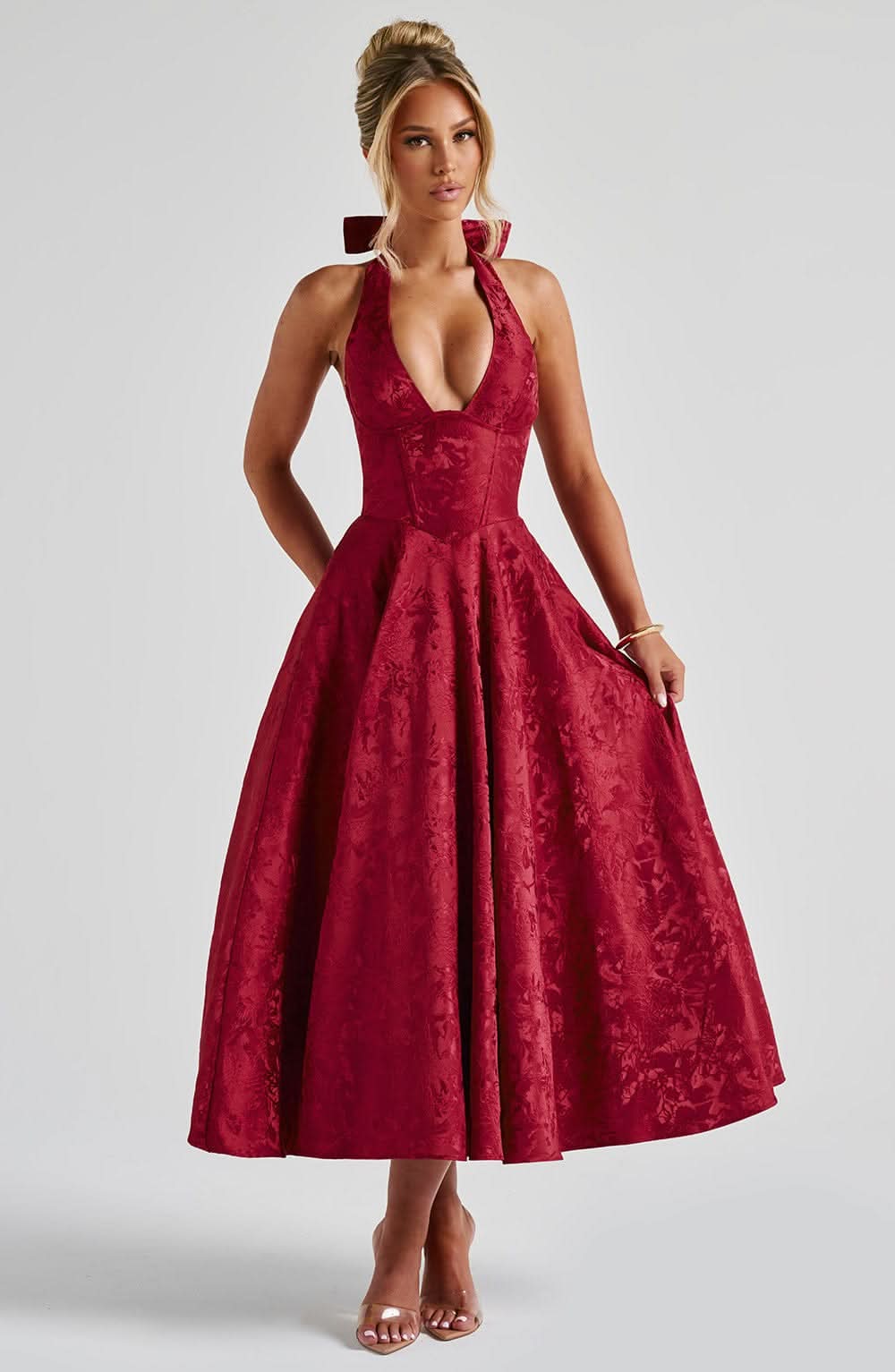 Luna Fashion House | Women’s Floral Halter Midi Dress Wedding Guest Occasion Dress 9