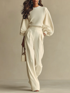 Luna Fashion House | Women’s Knit Two Piece Set – Crew Neck & High Waist Set 0