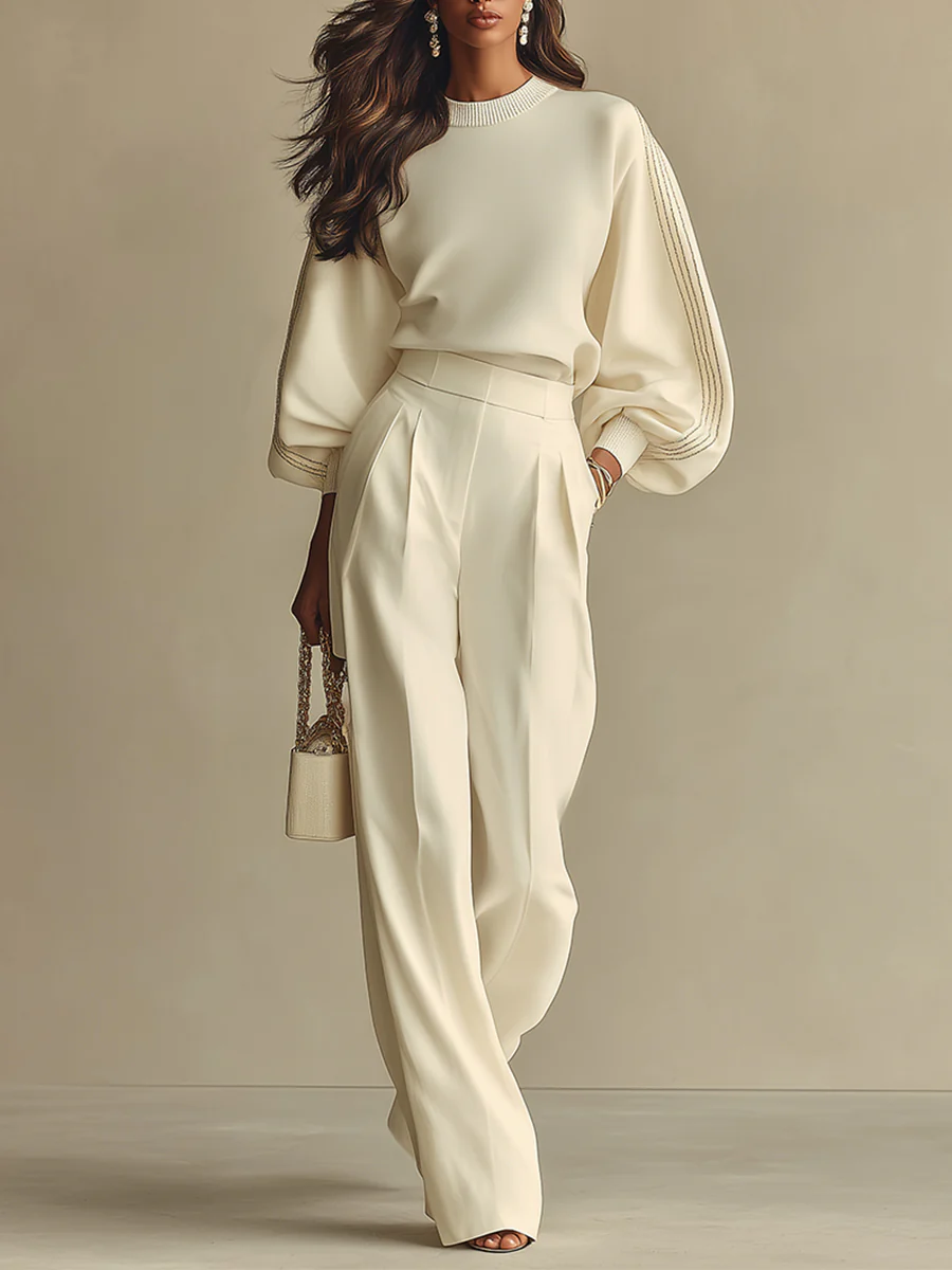 Luna Fashion House | Women’s Knit Two Piece Set – Crew Neck & High Waist Set 0