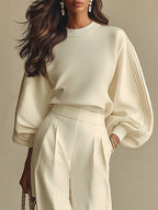 Luna Fashion House | Women’s Knit Two Piece Set – Crew Neck & High Waist Set 1