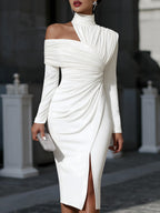 Luna Fashion House | Women's One Shoulder Evening Dress – Asymmetric Draped Elegant Maxi Dress 0