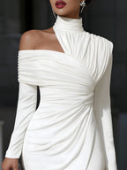 Luna Fashion House | Women's One Shoulder Evening Dress – Asymmetric Draped Elegant Maxi Dress 1