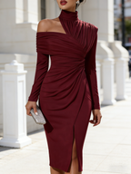 Luna Fashion House | Women's One Shoulder Evening Dress – Asymmetric Draped Elegant Maxi Dress 8