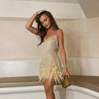 Luna Fashion House | Women’s Sequin Mini Dress with Feather Trim – Party & Evening Dress 4