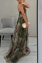 Maxi Dress Women | Floral Tulle Cut-Out Waist & Spaghetti Strap Gown