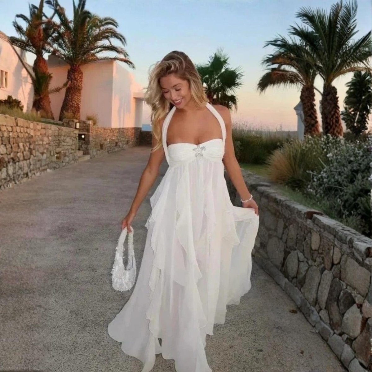 Maxi Dress Women | Halter Neck Ruffle & Ethereal Flowing Occasion Style