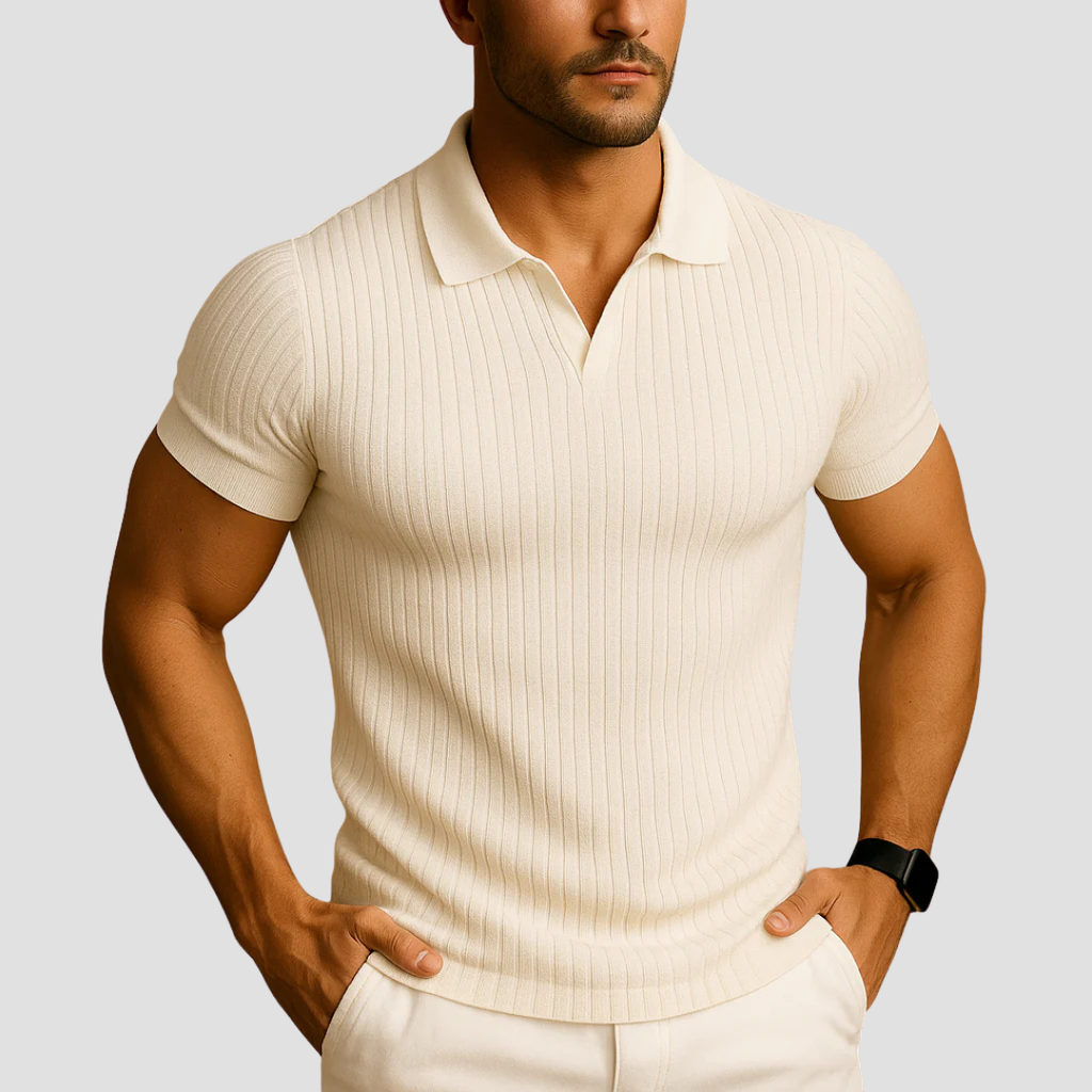 Men’s Polo Shirt Collared Short Sleeve Ribbed Knit 0