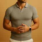 Men’s Polo Shirt Collared Short Sleeve Ribbed Knit 1