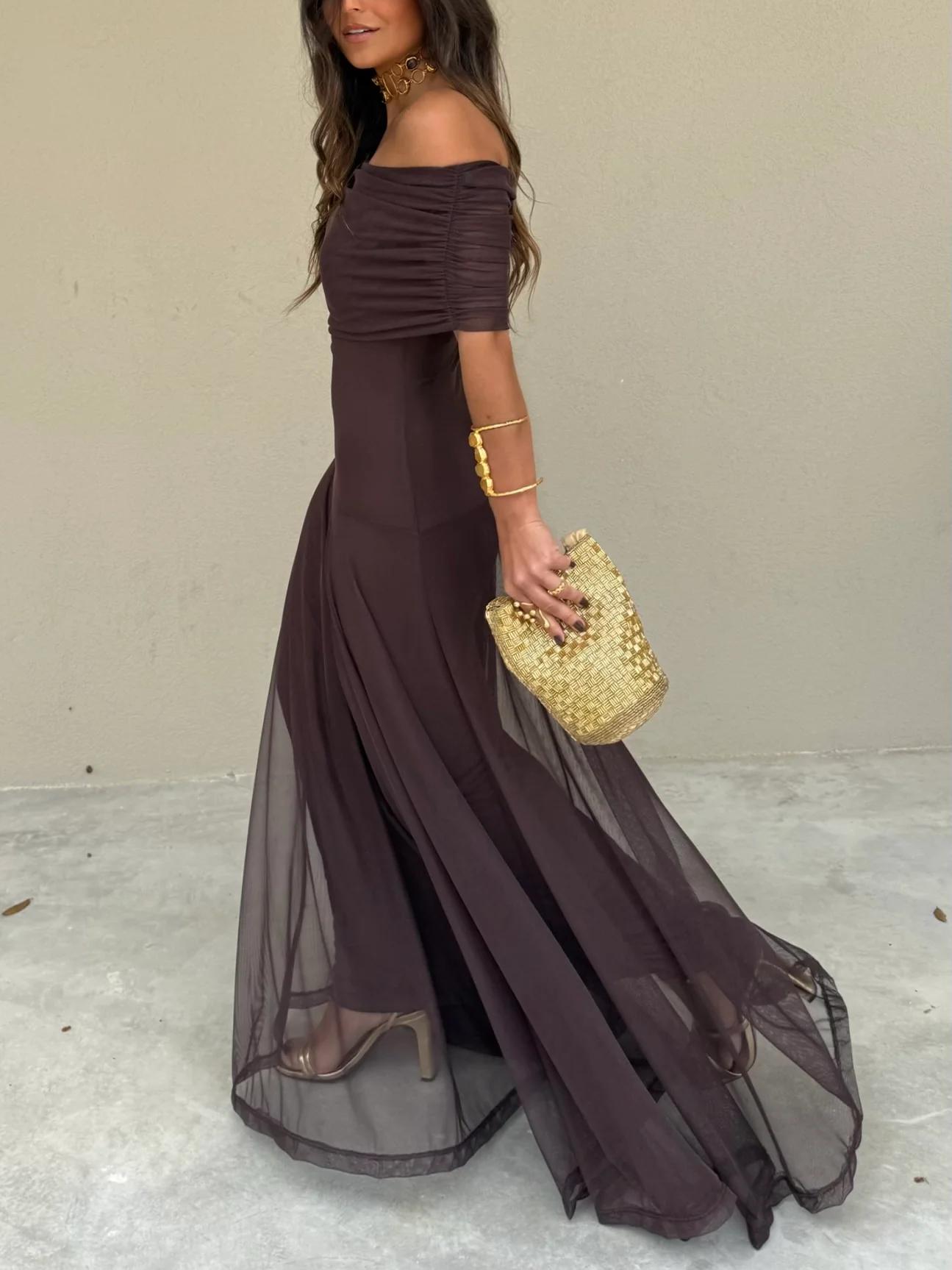 Mia | Elegant Off Shoulder Chiffon Maxi Dress for Women