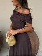 Mia | Elegant Off Shoulder Chiffon Maxi Dress for Women