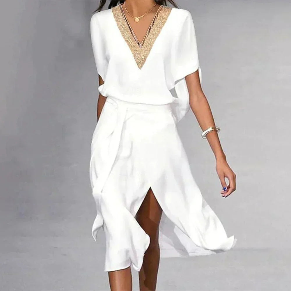 Mia | Elegant V-Neck Wedding Guest Dress - Flattering Fit - Eco-Friendly Fabric