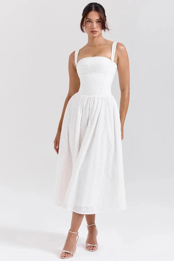 Mia | Chic White Midi Wedding Guest Dress 9