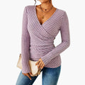 Mia | Elegant Ribbed Women's Top with Deep V-Neck 0