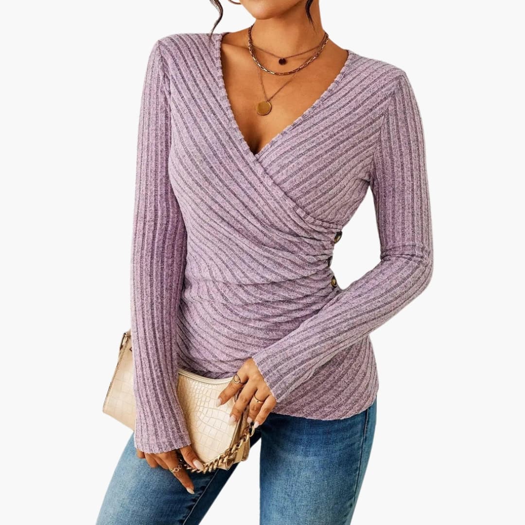 Mia | Elegant Ribbed Women's Top with Deep V-Neck 0