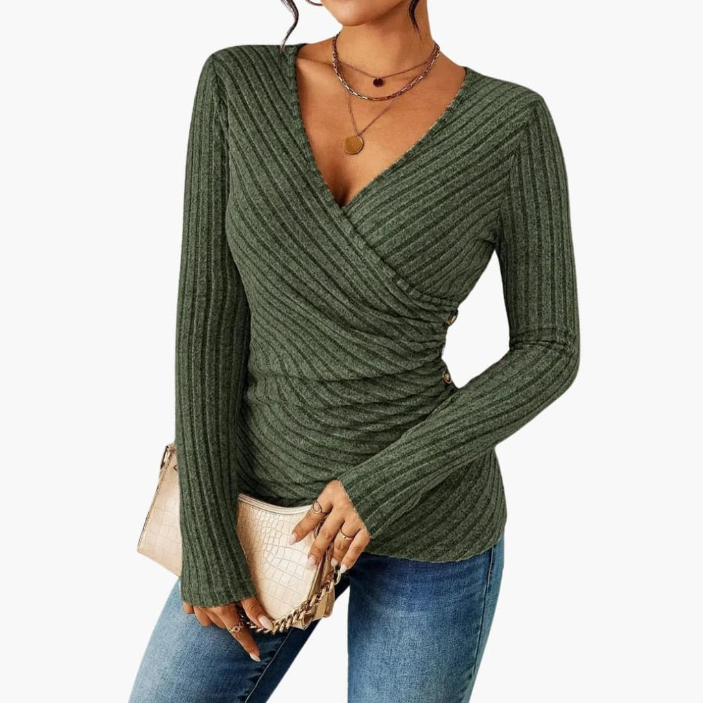 Mia | Elegant Ribbed Women's Top with Deep V-Neck 2