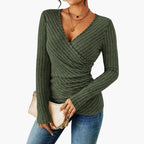Mia | Elegant Ribbed Women's Top with Deep V-Neck 2