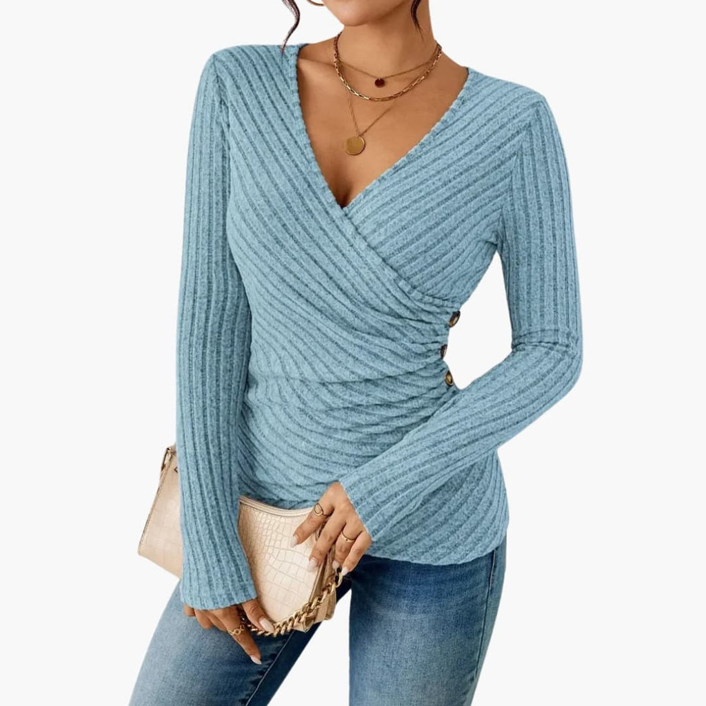 Mia | Elegant Ribbed Women's Top with Deep V-Neck 4