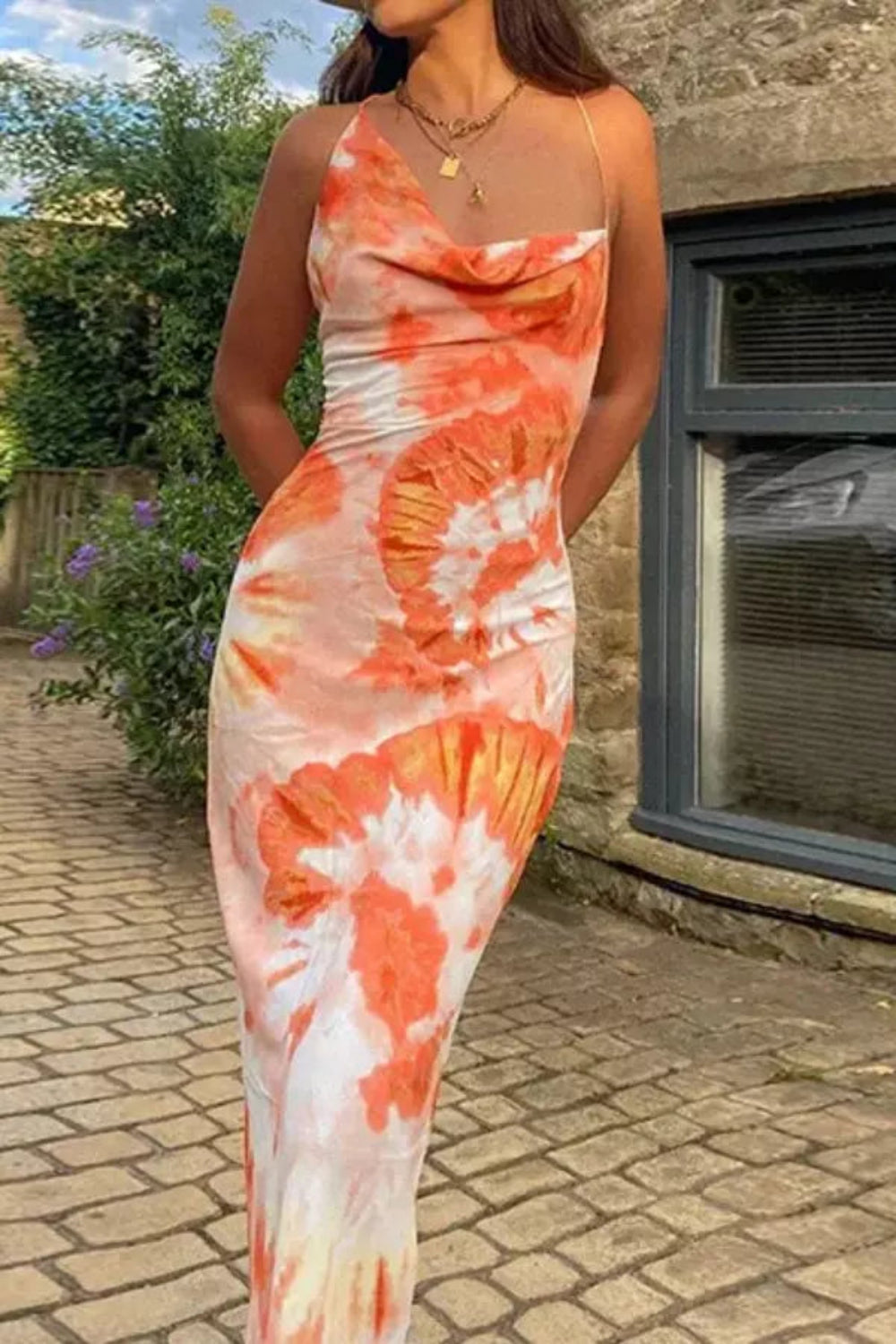 Mia | Elegant Sunset Tie-Dye Midi Dress for Women 0