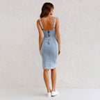 Midi Dress Women | Denim Corset Bodice & Side Split Bodycon Design