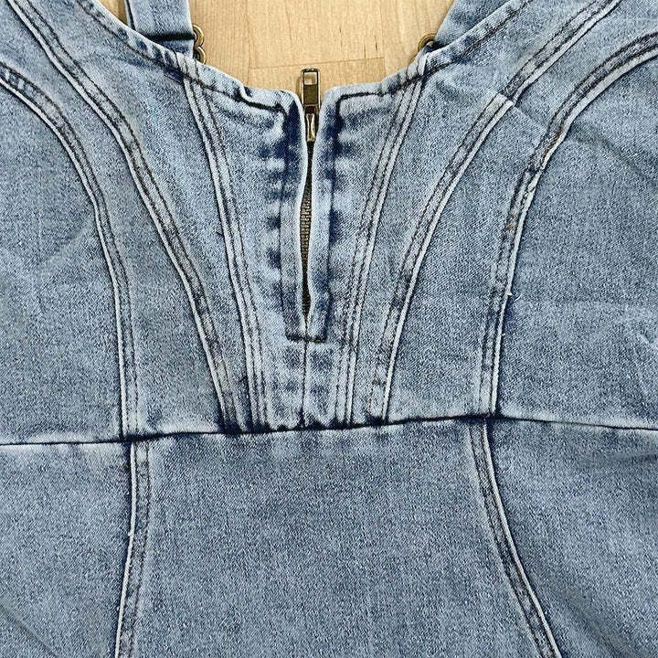 Midi Dress Women | Denim Corset Bodice & Side Split Bodycon Design