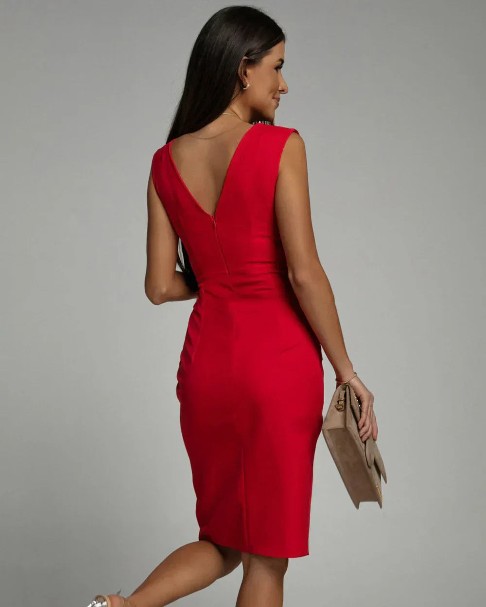 Midi Dress Women | Pleated V-Neck & Bodycon Front Split Evening Style