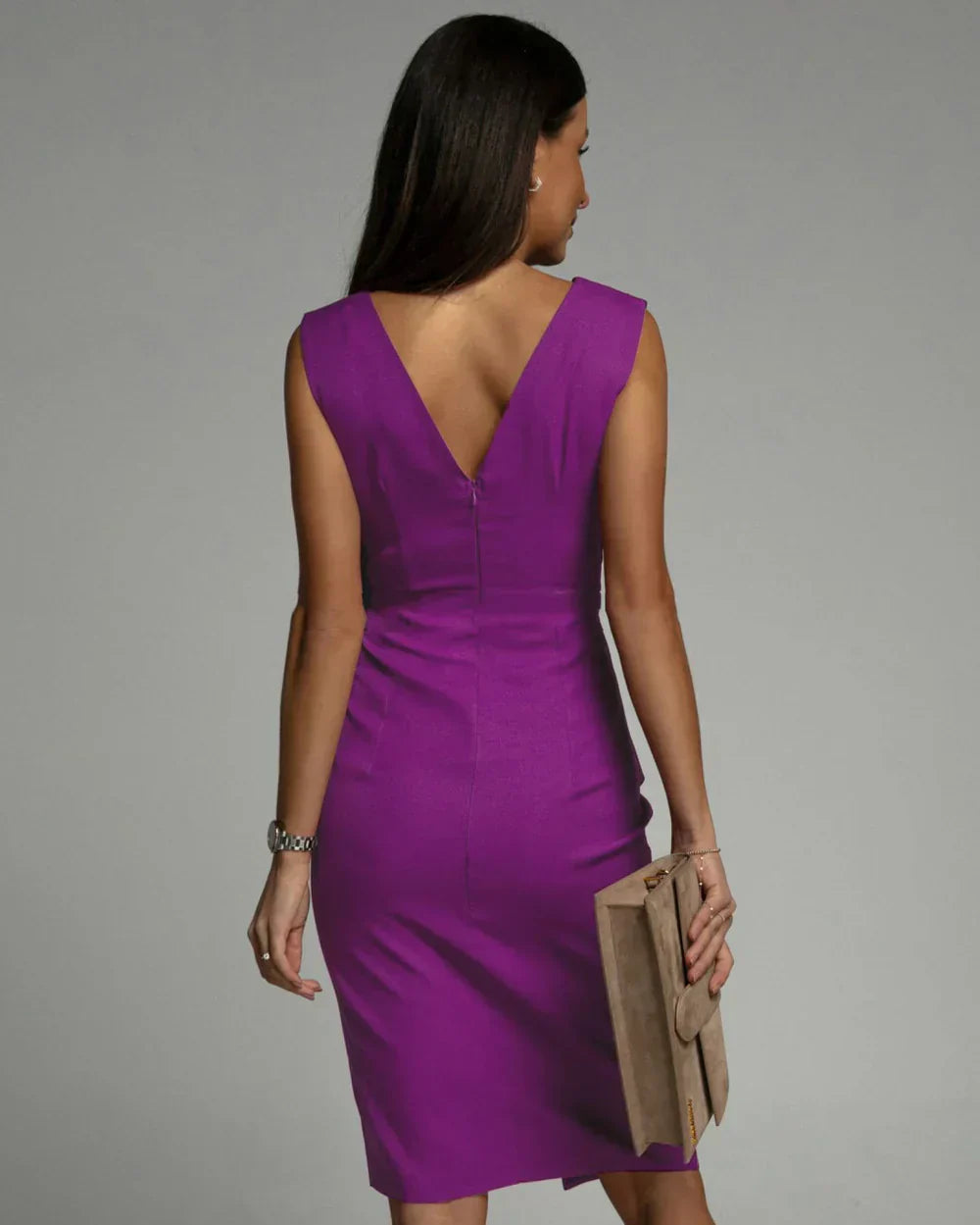 Midi Dress Women | Pleated V-Neck & Bodycon Front Split Evening Style