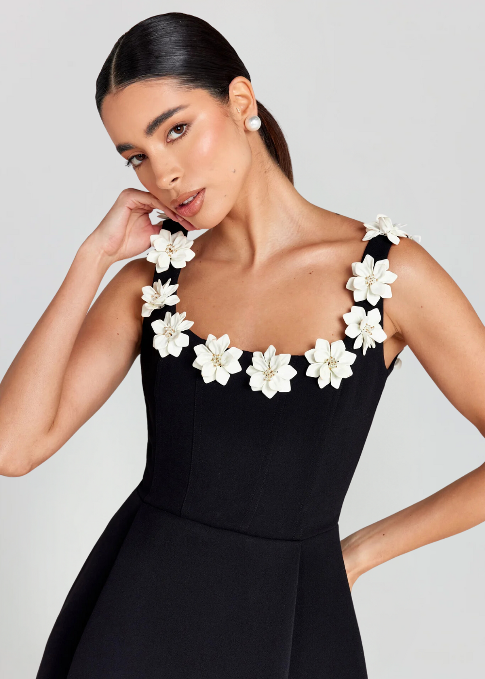 Mini Dress Women | 3D Floral Appliqué & Structured Elegant Design