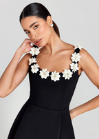Mini Dress Women | 3D Floral Appliqué & Structured Elegant Design