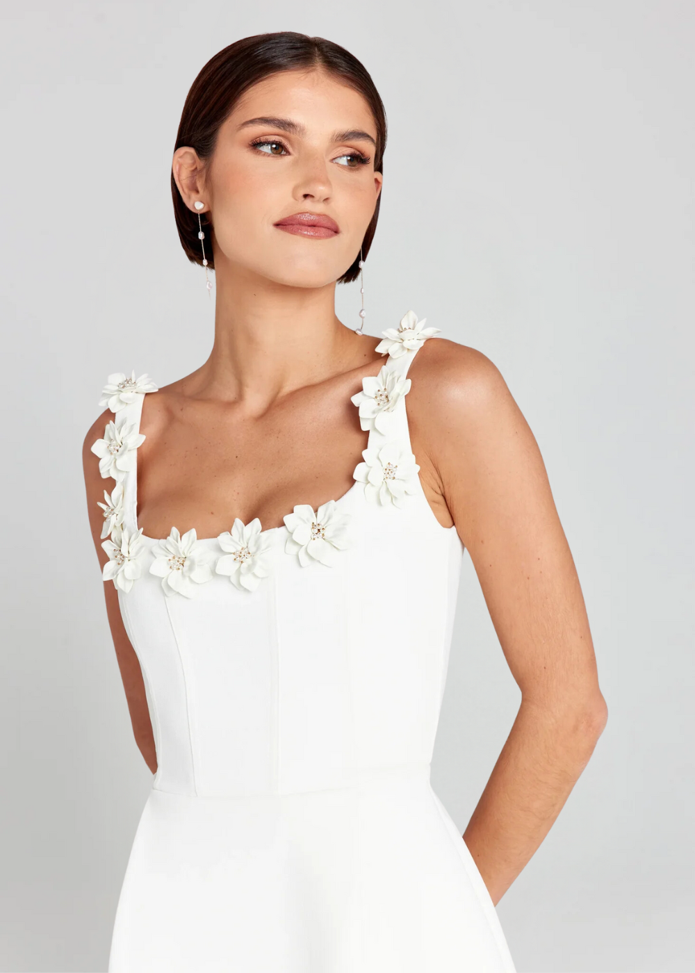 Mini Dress Women | 3D Floral Appliqué & Structured Elegant Design