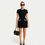 Mini Dress Women | Pearl Trim Collar & Tweed A-Line Design