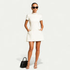 Mini Dress Women | Pearl Trim Collar & Tweed A-Line Design