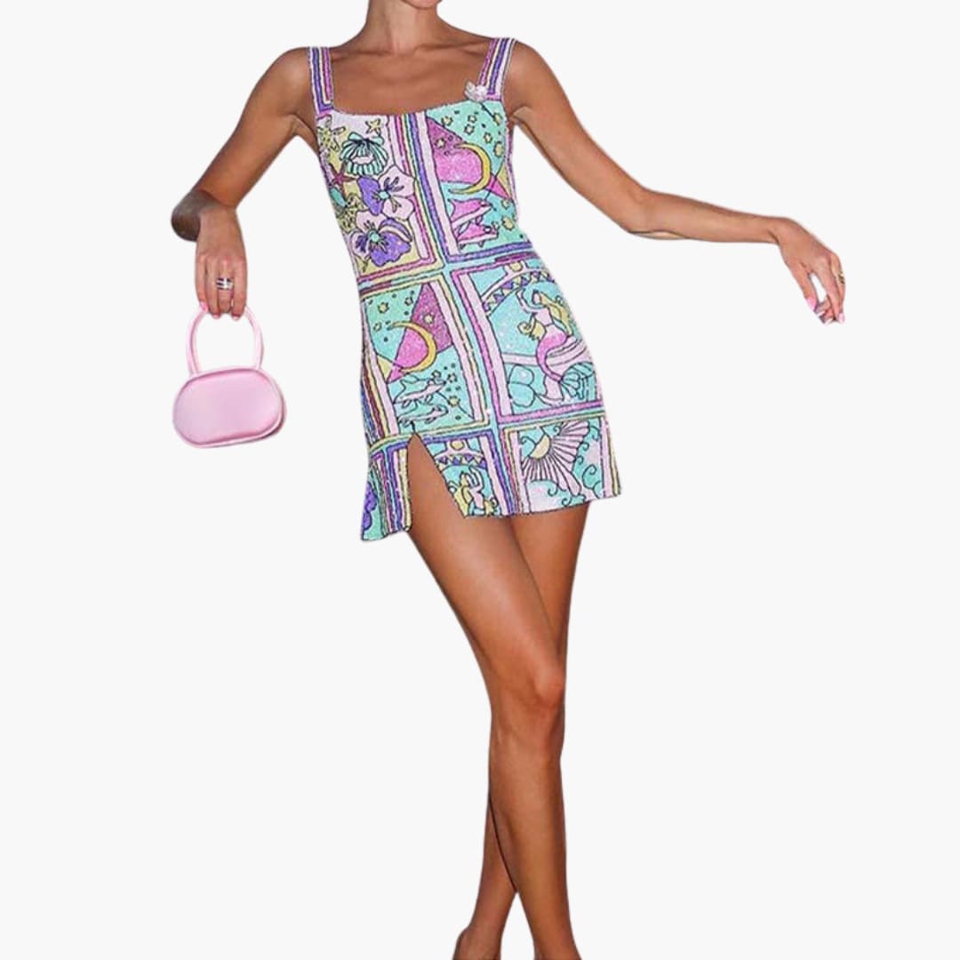 Mini Dress Women's | Graphic Print & Bodycon Side Slit