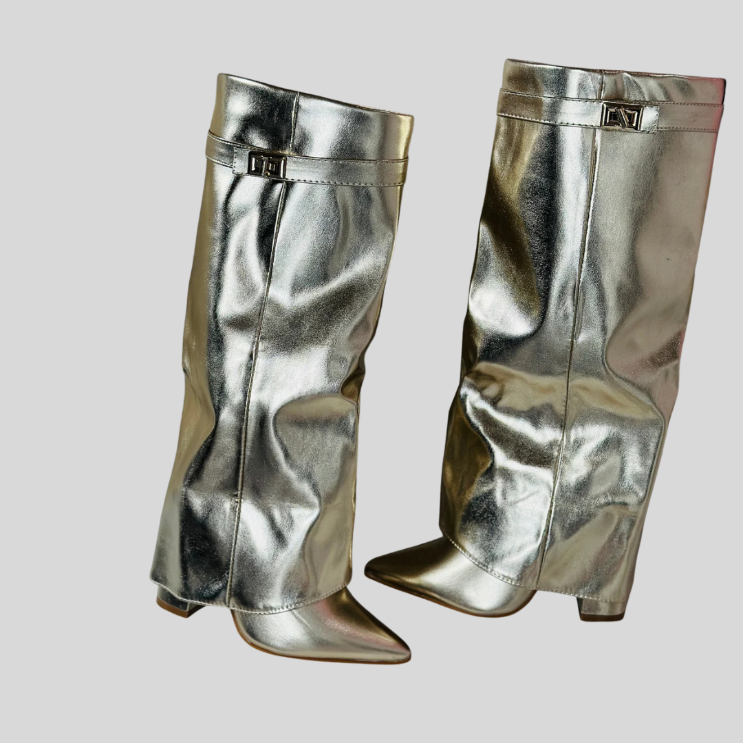 Olivia | Elegant Gold Knee High Boots for Women