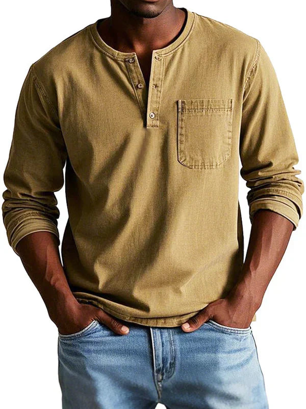 Shirt Men | Long Sleeve Henley & Chest Pocket Casual Design