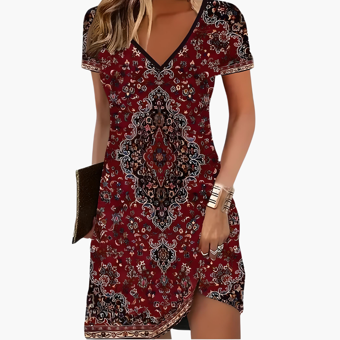 Short Dress Women's | V-Neck & Marble Print
