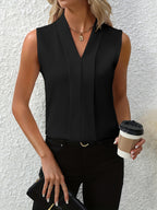 Sleeveless Blouse Women | Pleated V-Neck & Clean Office-Ready Design