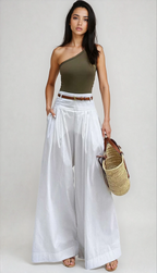 Soft Fabric Wide-Leg Trousers Women UK – Office Wear Smart Casual Holiday Wear 0