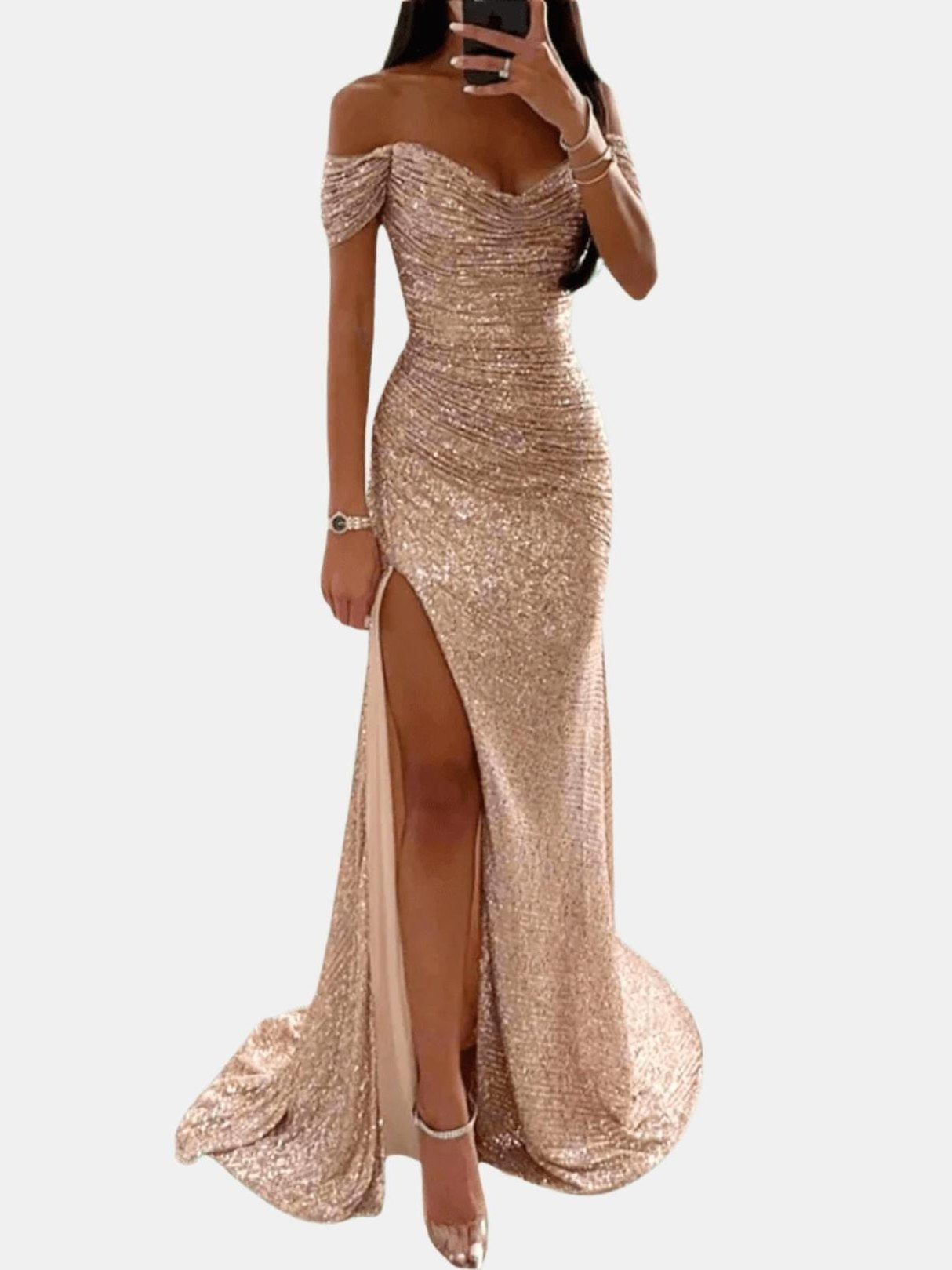 Sophia | Elegant Off-Shoulder Sequin Maxi Dress for Women