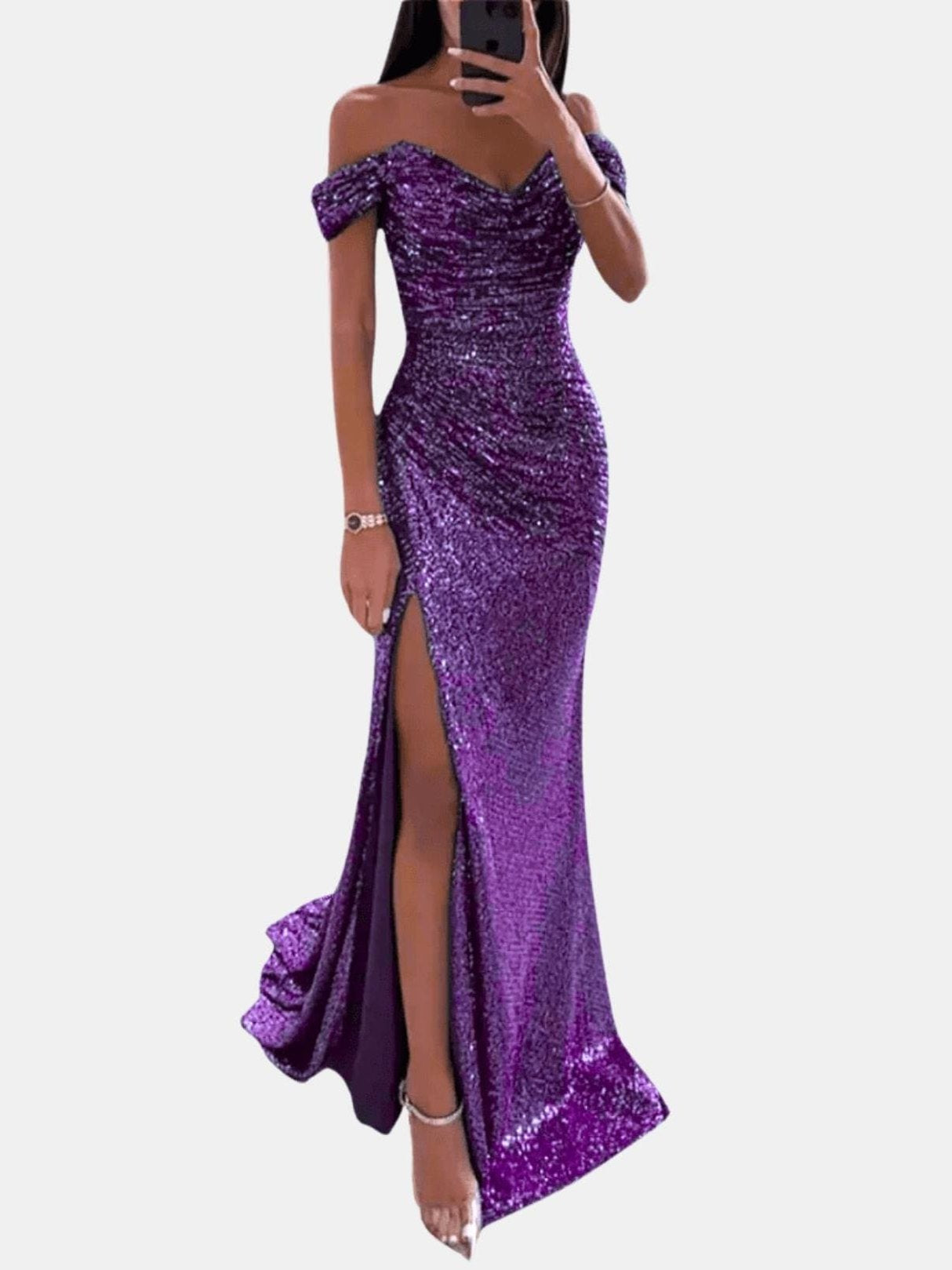 Sophia | Elegant Off-Shoulder Sequin Maxi Dress for Women